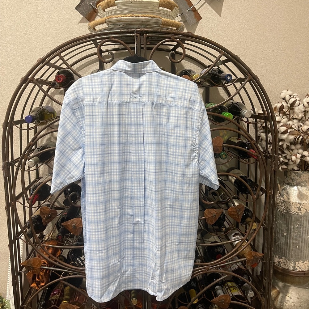 Ariat Pro Men's Light Blue Plaid Button-Down Shirt - Picture 7 of 9
